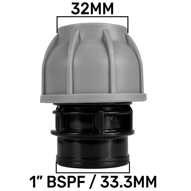 1” BSP Water Butt Fitting with 32mm MDPE Straight