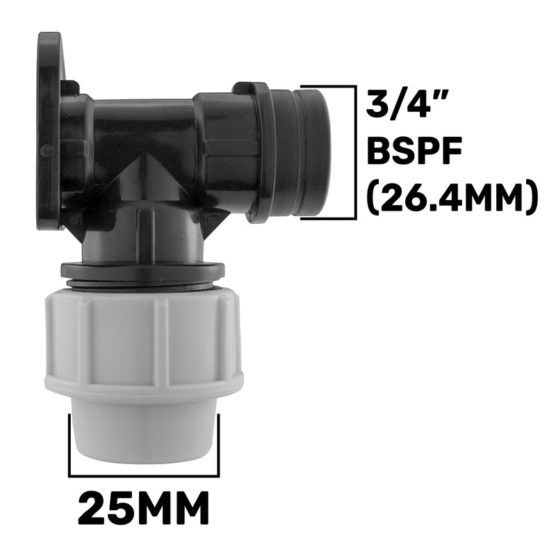 Wall Flange Kit 25mm MDPE + Double Lever Tap ¾” BSP