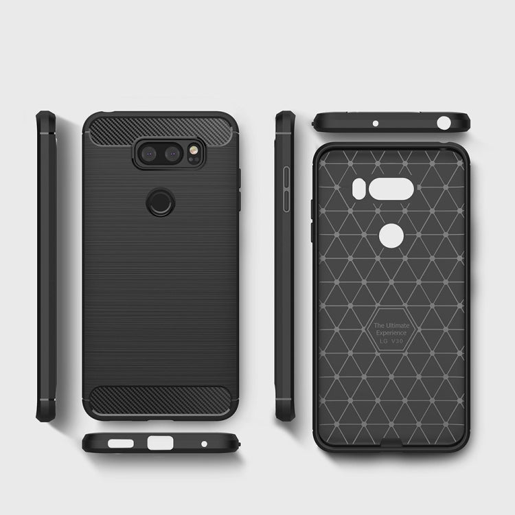 For LG V30 Brushed Texture Carbon Fiber Shockproof TPU Rugged Armor Protective Case, For LG V30