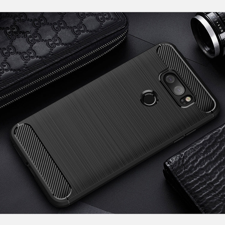 For LG V30 Brushed Texture Carbon Fiber Shockproof TPU Rugged Armor Protective Case, For LG V30