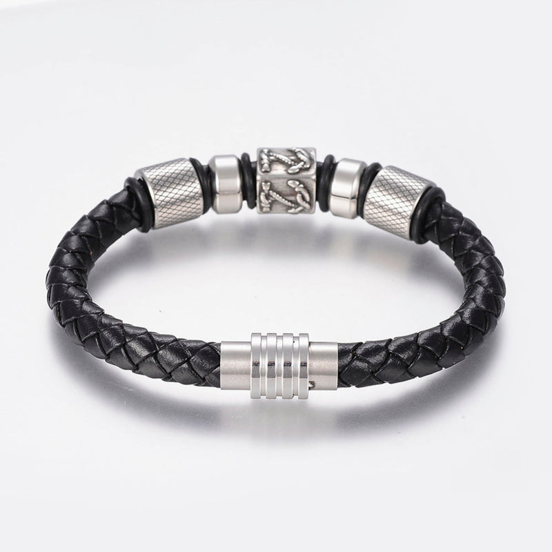 Men's Nautical Black Leather Bracelet