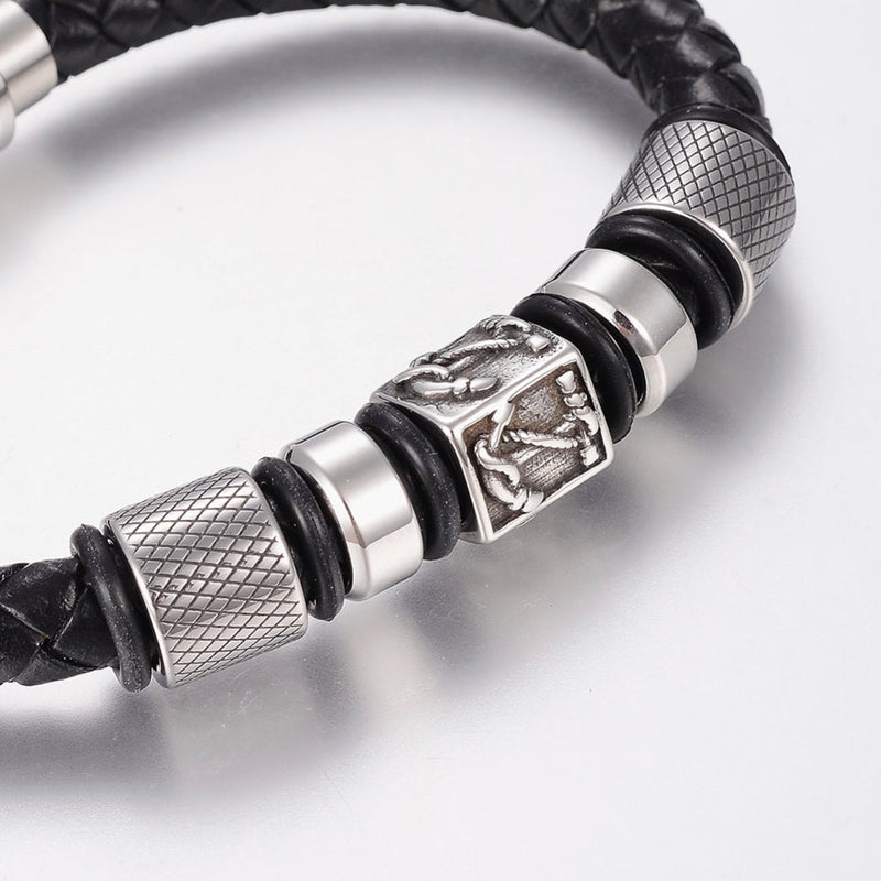 Men's Nautical Black Leather Bracelet