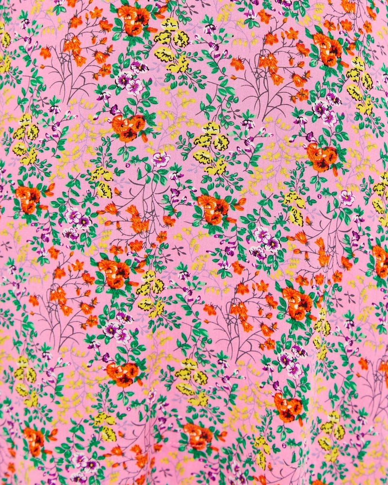 Louche Merle Flower Show Print V Neck Short Sleeve Tea Dress Pink