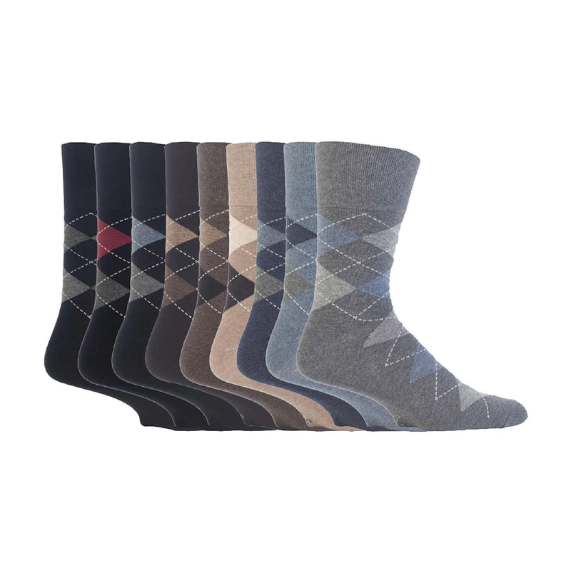 9 Pairs  NON ELASTIC Cotton Mens Socks with Loose Top - Ideal for Diabetic