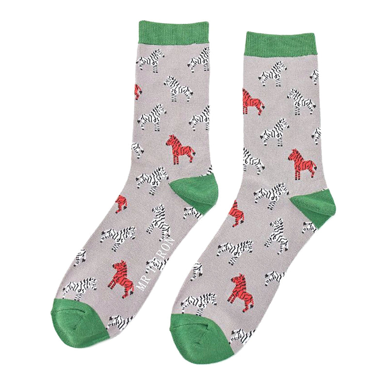 1 Pack Mens Novelty Grey Zebra Bamboo Socks