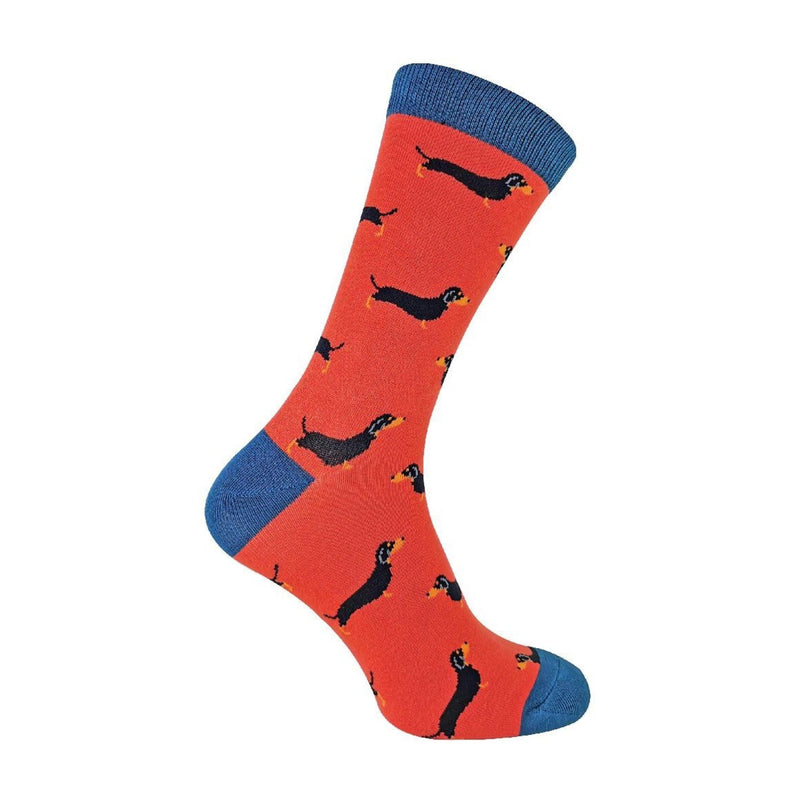 1 Pack Mens Novelty Orange Sausage Dog Bamboo Socks