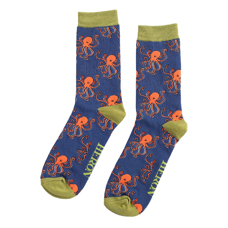 1 Pack Mens Novelty Navy Octopus Bamboo Socks