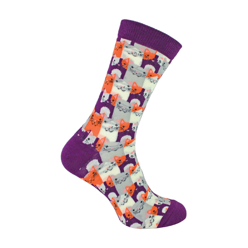 1 Pack Mens Novelty Purple Happy Cat Bamboo Socks