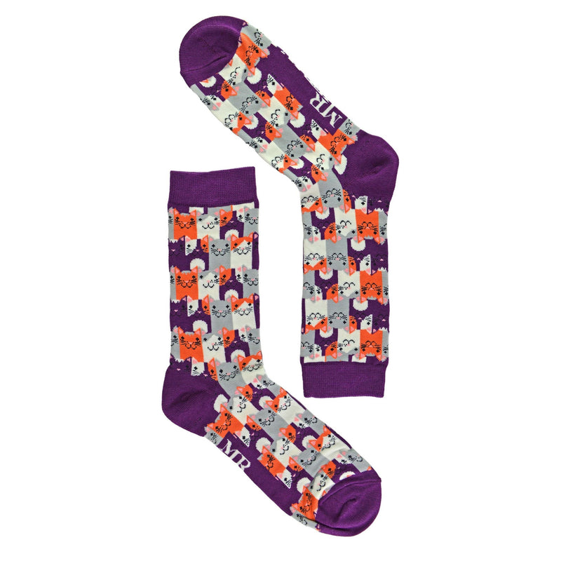 1 Pack Mens Novelty Purple Happy Cat Bamboo Socks