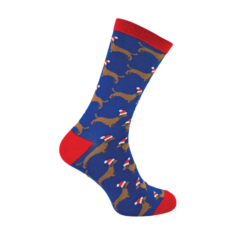 1 Pack Mens Christmas Sausage Dog Bamboo Socks