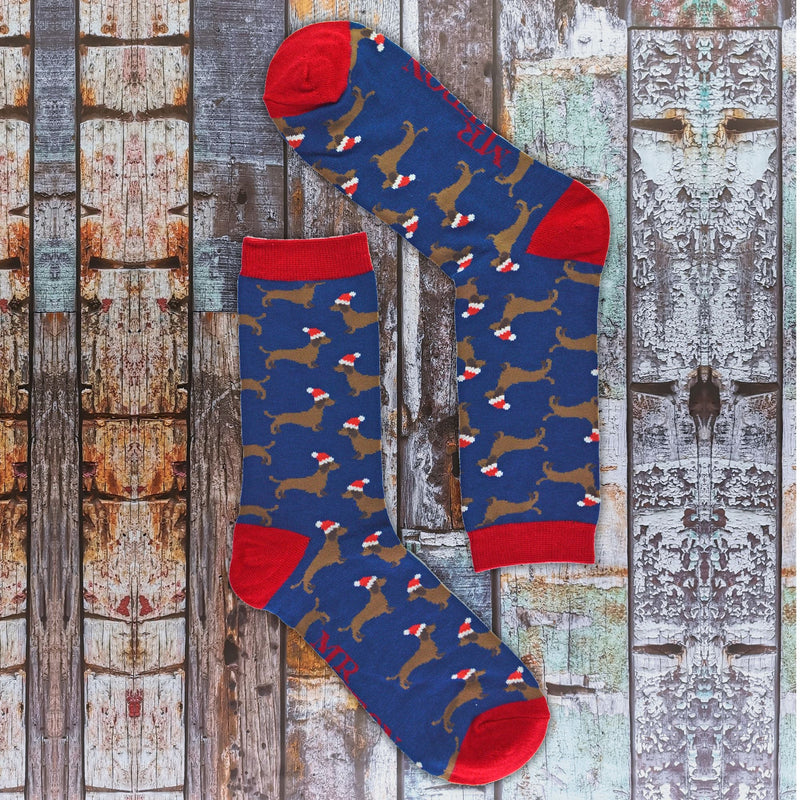1 Pack Mens Christmas Sausage Dog Bamboo Socks