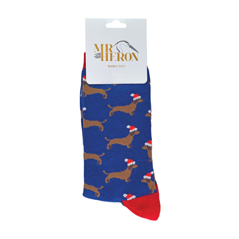 1 Pack Mens Christmas Sausage Dog Bamboo Socks