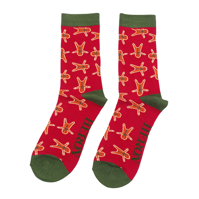 1 Pack Mens Dark Red Gingerbread Men Bamboo Socks