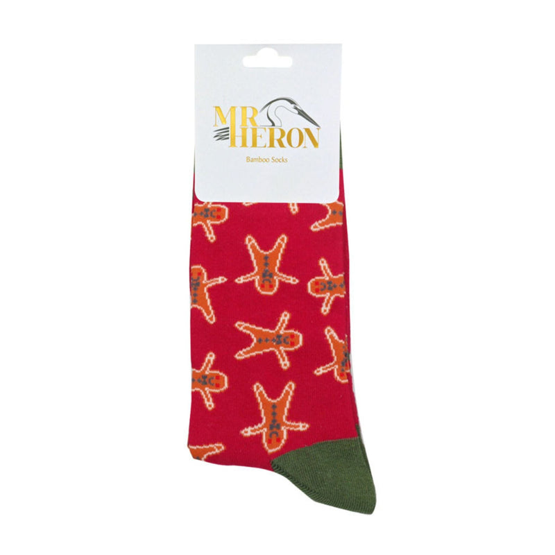 1 Pack Mens Dark Red Gingerbread Men Bamboo Socks
