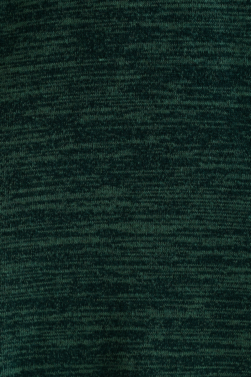 Moa Sustainable Marl Puff Sleeve V Neck Midi Dress - Green