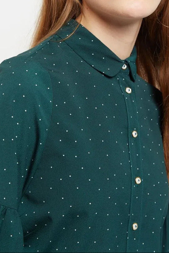 Louche Monroe Micro Dot Statement Sleeve Blouse in Green