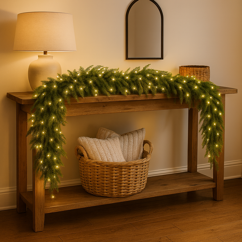 280cm LED Pine Christmas Garland with 50 Warm White LED Lights