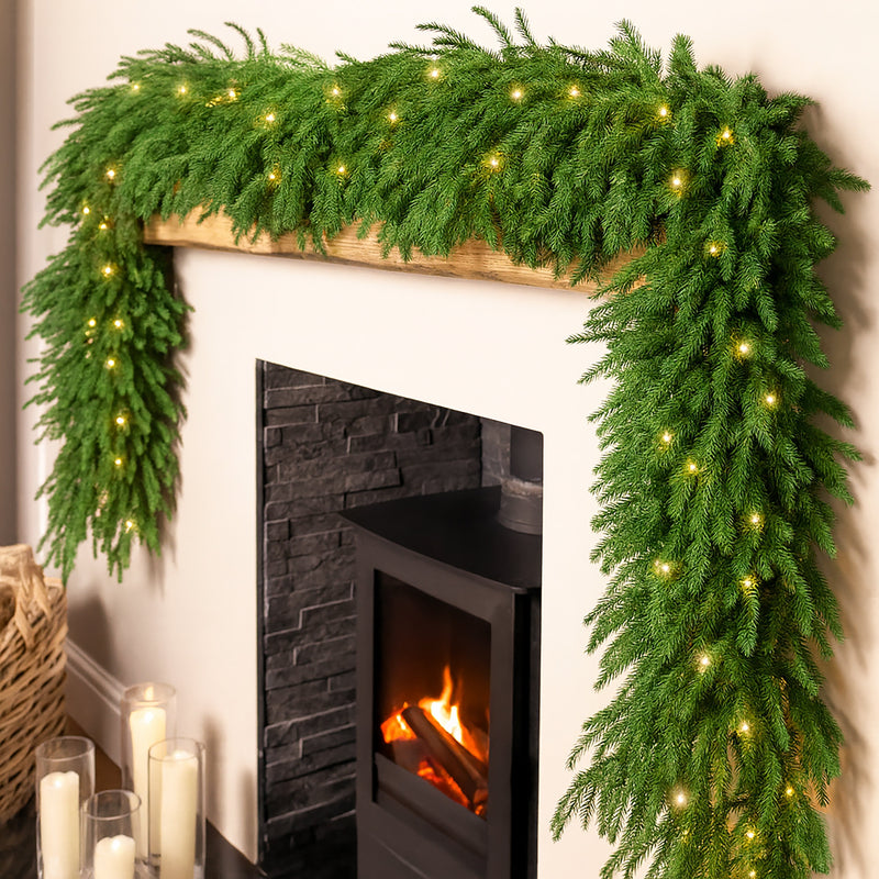 280cm LED Pine Christmas Garland with 50 Warm White LED Lights