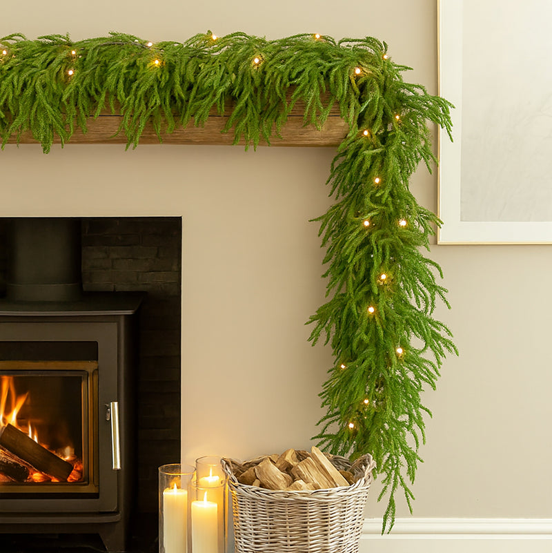 280cm LED Pine Christmas Garland with 50 Warm White LED Lights