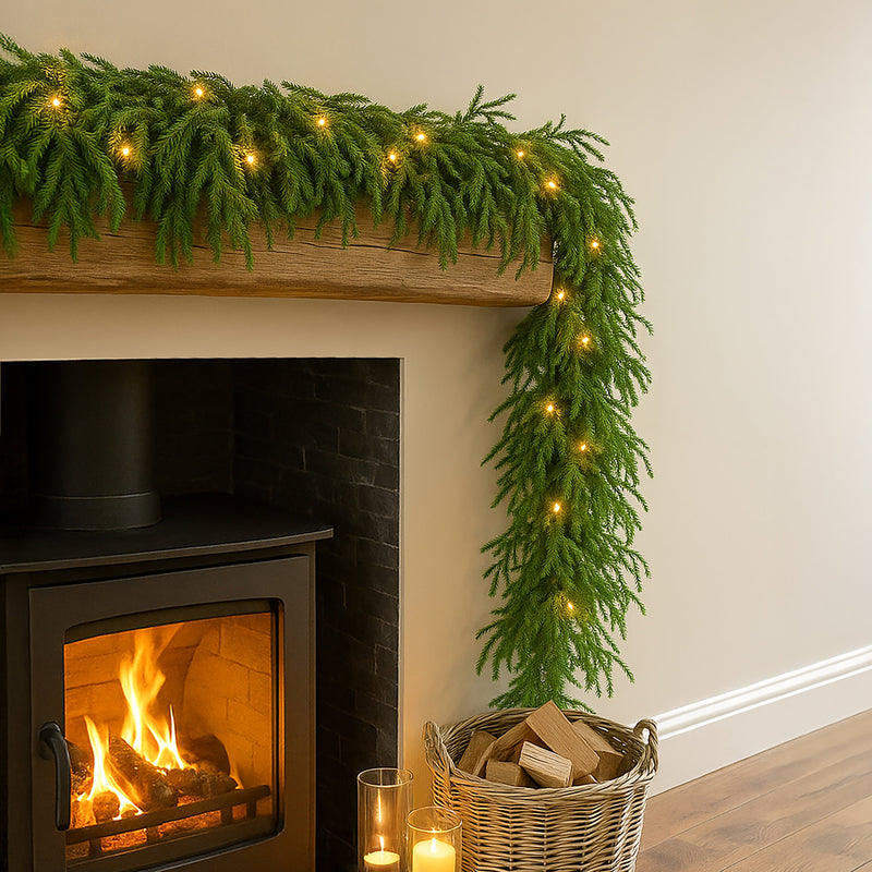 280cm LED Pine Christmas Garland with 50 Warm White LED Lights