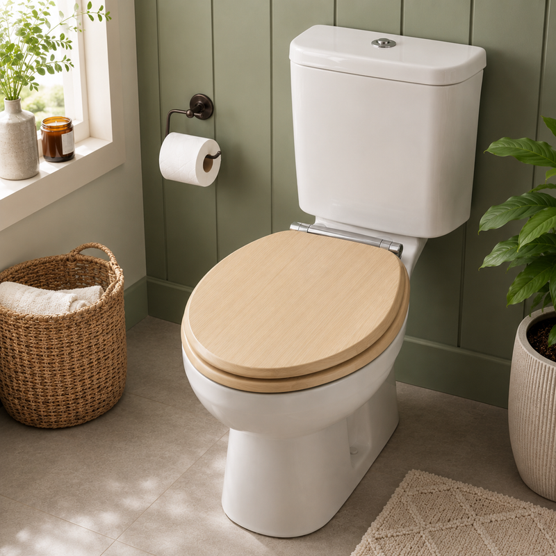 Light Pine MDF Soft Close Toilet Seat with Quick Release