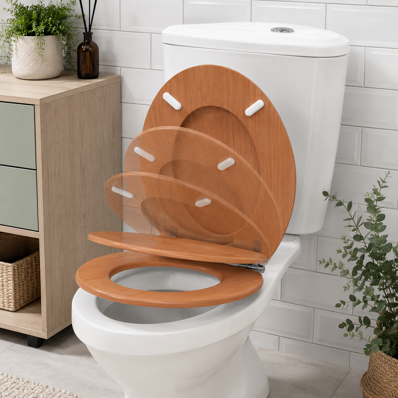 Antique Pine Soft Close MDF Toilet Seat with Quick Release 18 Inch