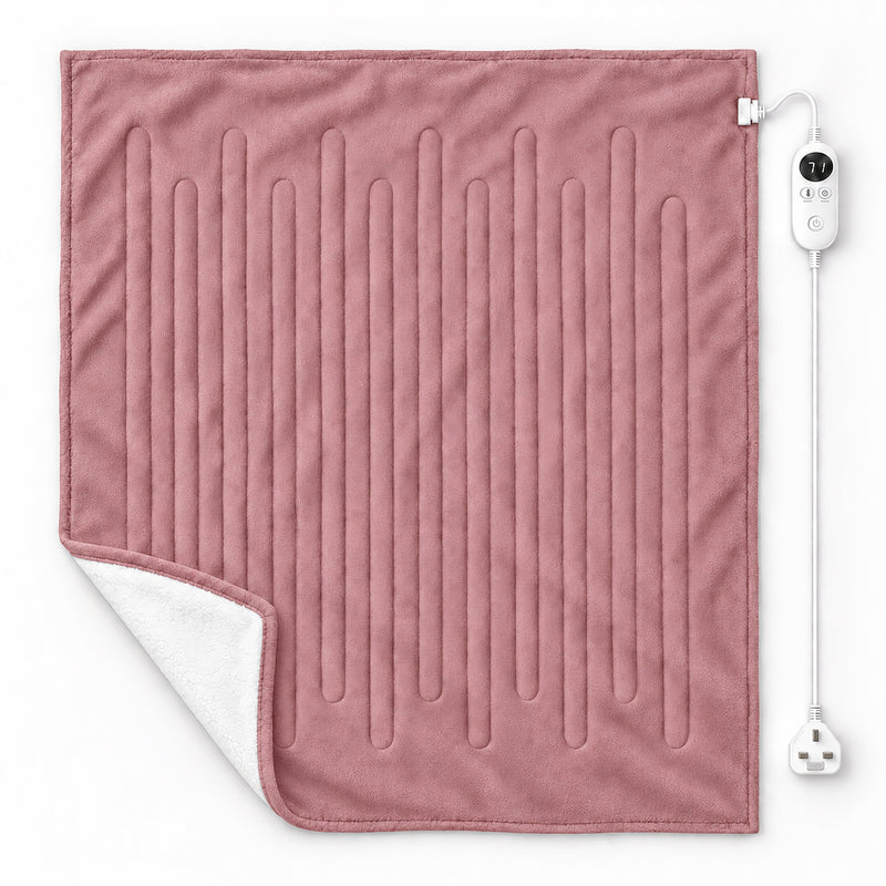 Large Pink Heated Flannel & Sherpa Fleece Throw Blanket