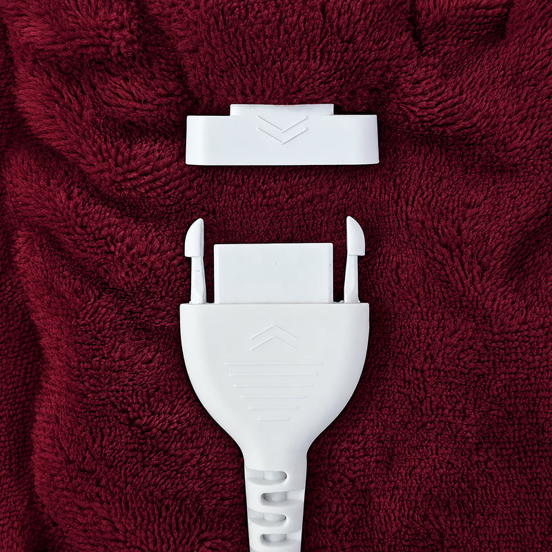 Large Burgundy Heated Flannel & Sherpa Fleece Throw Blanket