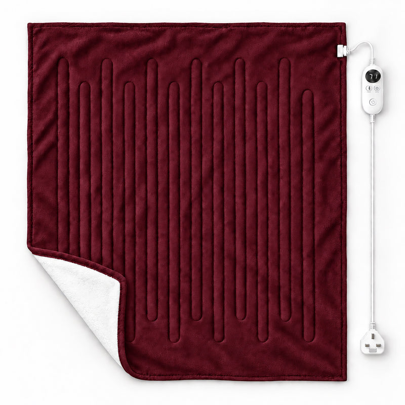 Large Burgundy Heated Flannel & Sherpa Fleece Throw Blanket