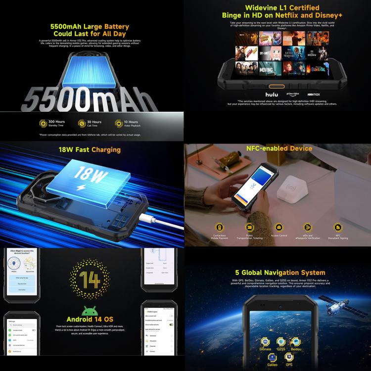 Ulefone Armor X32 Pro 5G, 8GB+256GB, Night Vision, IP68/IP69K Rugged Phone, 5.65 inch Android 14 MediaTek Dimensity 6300 Octa Core, Network: 5G, NFC, OTG, Armor X32 Pro 5G