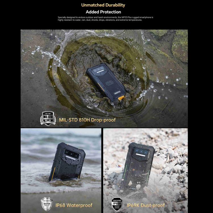 Oukitel WP23 Plus Rugged Phone, 8GB+256GB, 6.52 inch Android 14.0Unisoc T606 Octa-core, NFC, OTG, Network: 4G, WP23 Plus