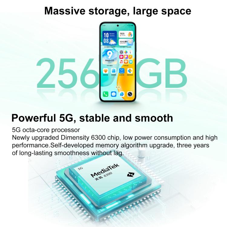 Honor Play 60, 8GB+256GB, Side Fingerprint, 6.61 inch MagicOS 9.0 Dimensity 6300 Octa Core, Network: 5G, OTG, Play 60, 8GB+256GB, 8GB+256GB