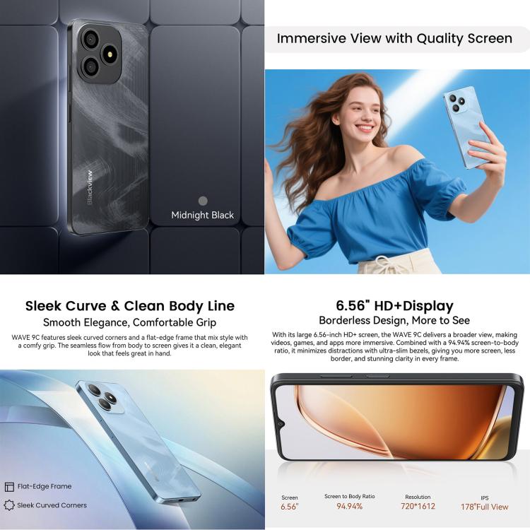 Blackview WAVE 9C, 4GB+128GB, 6.56 inch Android 15 Unisoc T603 SC9863A Octa Core, Network: 4G, OTG, 4GB+128GB