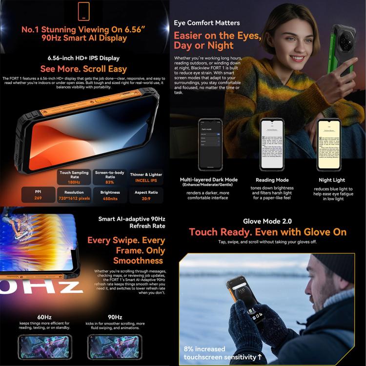 Blackview FORT 1, 6GB+256GB, 6.56 inch Android 15 Unisoc UMS9230E T615 Octa Core, Network: 4G, OTG, NFC, 6GB+256GB