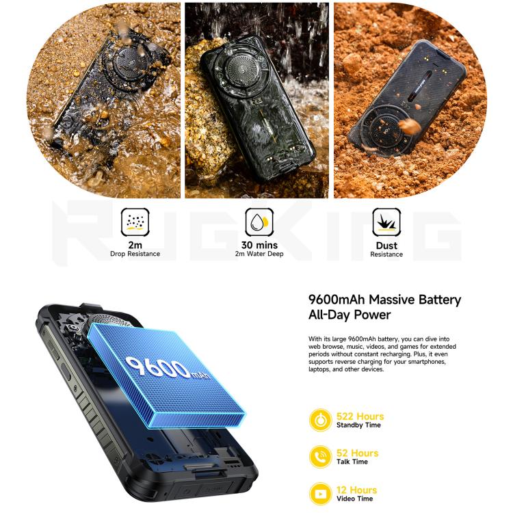 Ulefone RugKing, 8GB+256GB, IP68/IP69K Rugged Phone, 5.99 inch Android 15 Unisoc T7255 Octa Core, Network: 4G, NFC, OTG, RugKing, 8GB+256GB