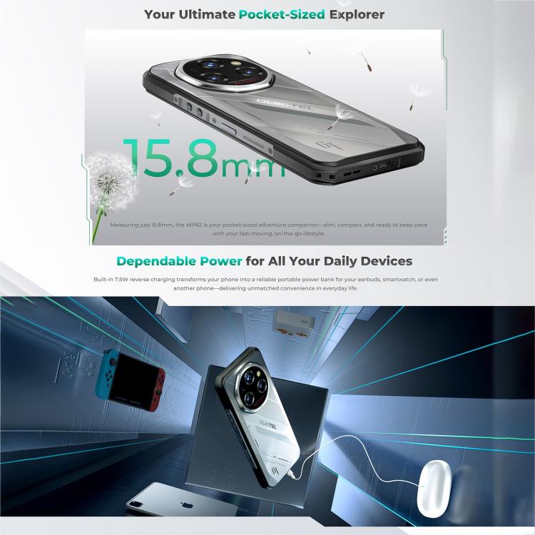 Oukitel WP62 Rugged Phone, 12GB+512GB, 108MP Camera, Fingerprint Identification, 6.6 inch Android 15 MediaTek Dimensity 7025 Octa Core, NFC, OTG, Network: 5G, 12GB+512GB