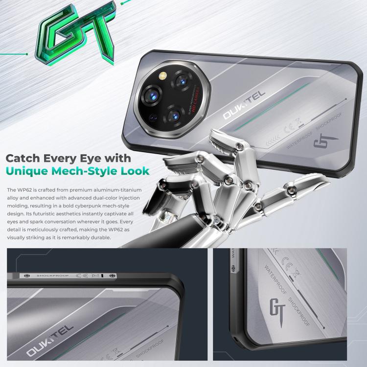 Oukitel WP62 Rugged Phone, 12GB+512GB, 108MP Camera, Fingerprint Identification, 6.6 inch Android 15 MediaTek Dimensity 7025 Octa Core, NFC, OTG, Network: 5G, 12GB+512GB