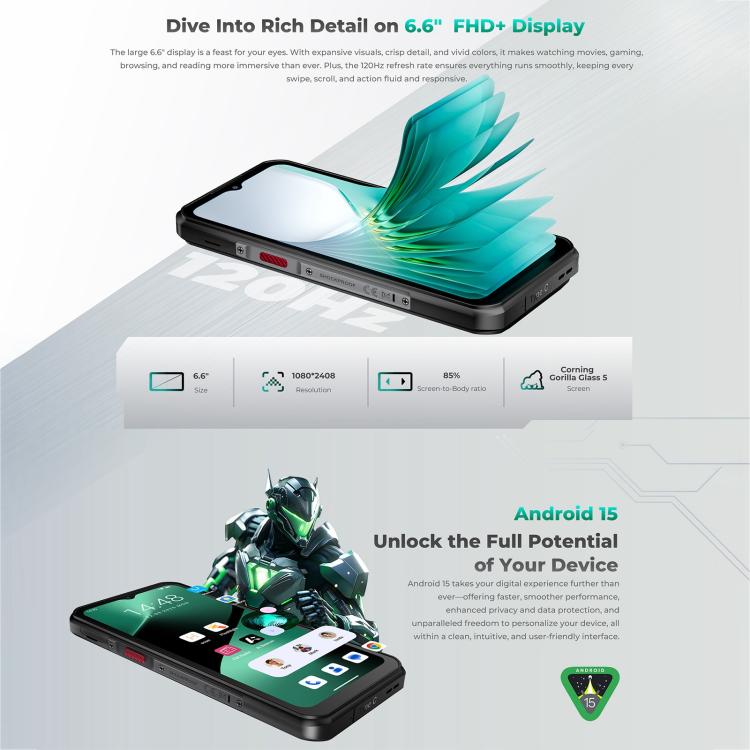 Oukitel WP62 Rugged Phone, 12GB+512GB, 108MP Camera, Fingerprint Identification, 6.6 inch Android 15 MediaTek Dimensity 7025 Octa Core, NFC, OTG, Network: 5G, 12GB+512GB