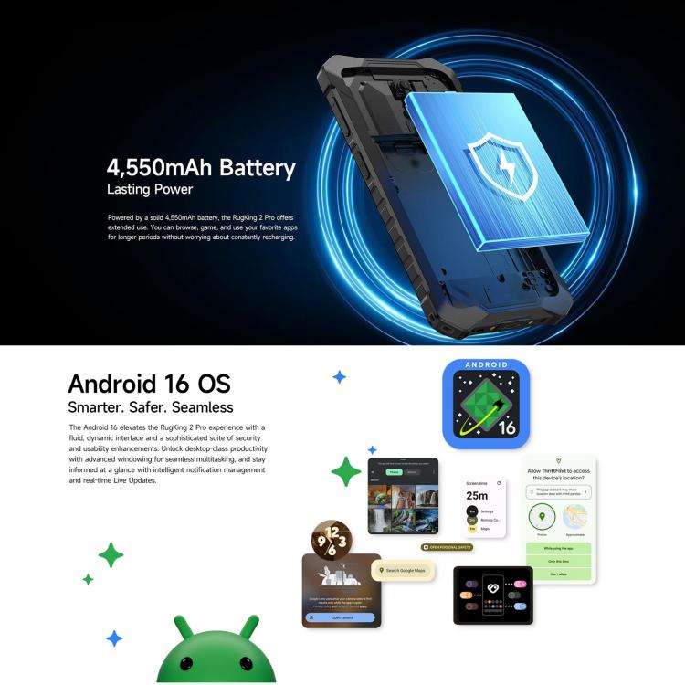 Ulefone RugKing 2 Pro Rugged Smartphone | 6GB RAM + 128GB | Android 16 | IP68/IP69K