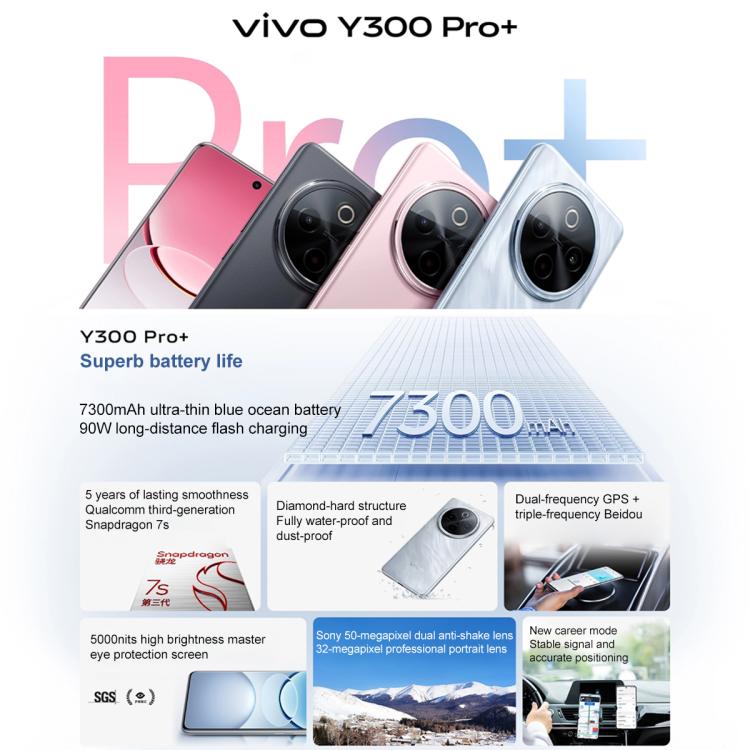 vivo Y300 Pro+, 12GB+512GB, Face ID / Screen Fingerprint, 6.77 inch Android 15 OriginOS 5 Snapdragon 7s Gen 3 Octa Core, OTG, NFC, Network: 5G, 12GB+512GB