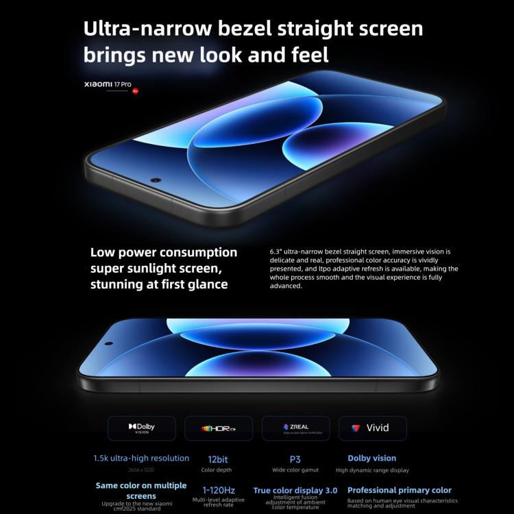 Xiaomi 17 Pro, 12GB+512GB, 3D Ultrasonic Fingerprint, 6.3 inch Xiaomi HyperOS 3 Snapdragon 8 Elite Gen 5 Octa Core, NFC, Network: 5G, 12GB+512GB