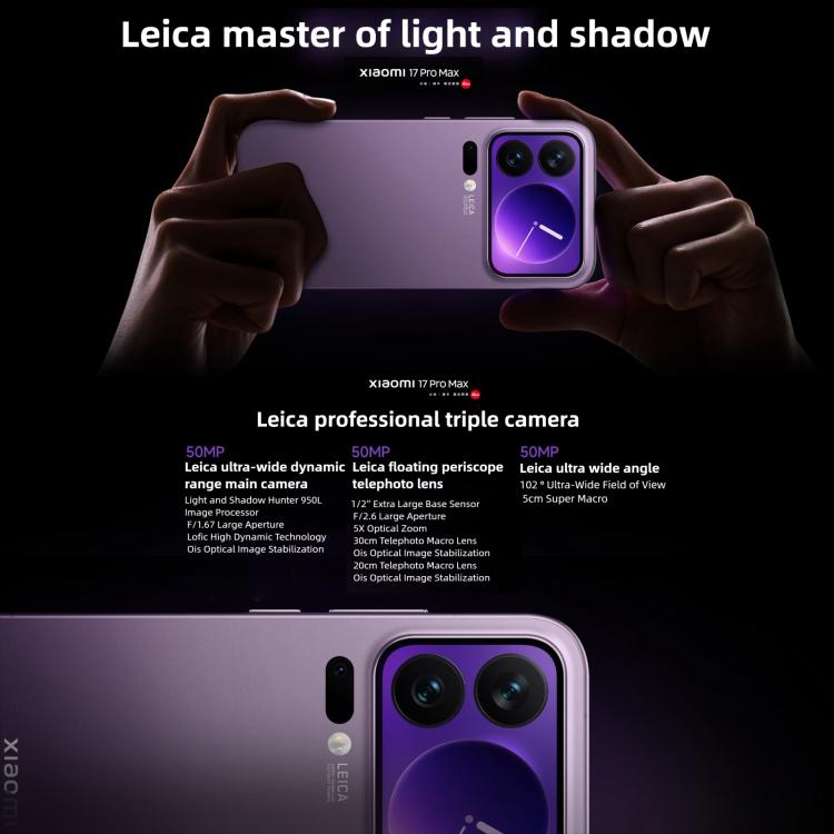 Xiaomi 17 Pro Max, 12GB+512GB, 3D Ultrasonic Fingerprint, 6.9 inch + 2.9 inch Xiaomi HyperOS 3 Snapdragon 8 Elite Gen 5 Octa Core, NFC, Network: 5G, 12GB+512GB