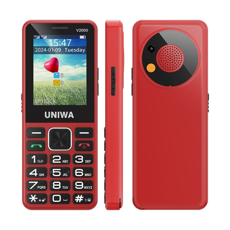 UNIWA V2000 Elder Keypad Phone, 2.4 inch Unisoc T107, 1700mAh Battery, LED Flashlight, SOS, Network: 4G, EU Plug, EU Plug