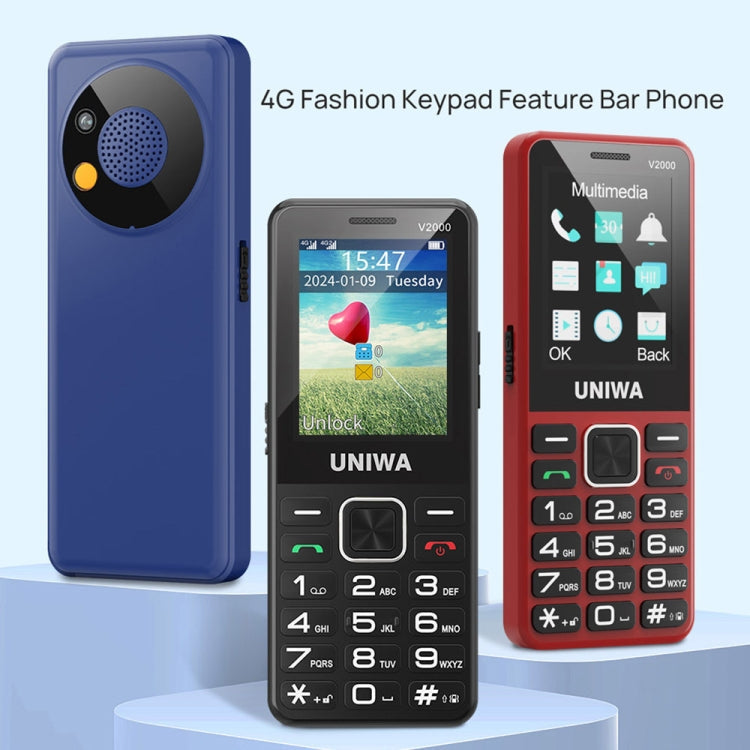 UNIWA V2000 Elder Keypad Phone, 2.4 inch Unisoc T107, 1700mAh Battery, LED Flashlight, SOS, Network: 4G, EU Plug, EU Plug
