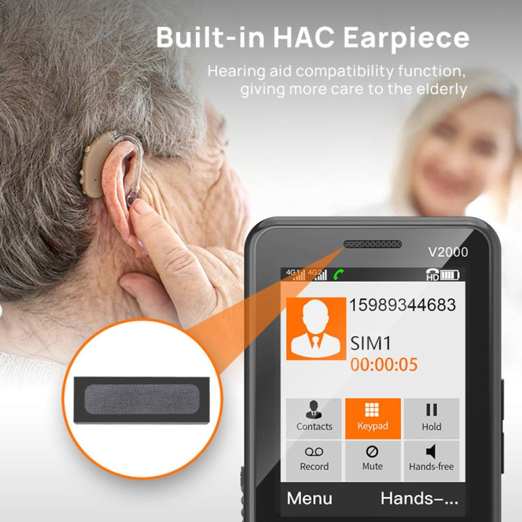 UNIWA V2000 Elder Keypad Phone, 2.4 inch Unisoc T107, 1700mAh Battery, LED Flashlight, SOS, Network: 4G, EU Plug, EU Plug