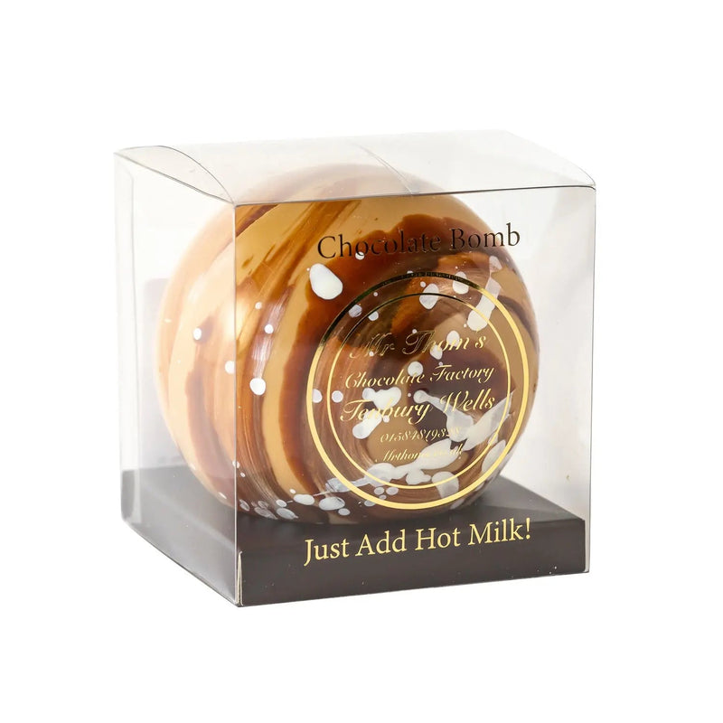 Mr Thoms single caramel flavoured milk chocolate bomb in acetate gift box - VAT FREE