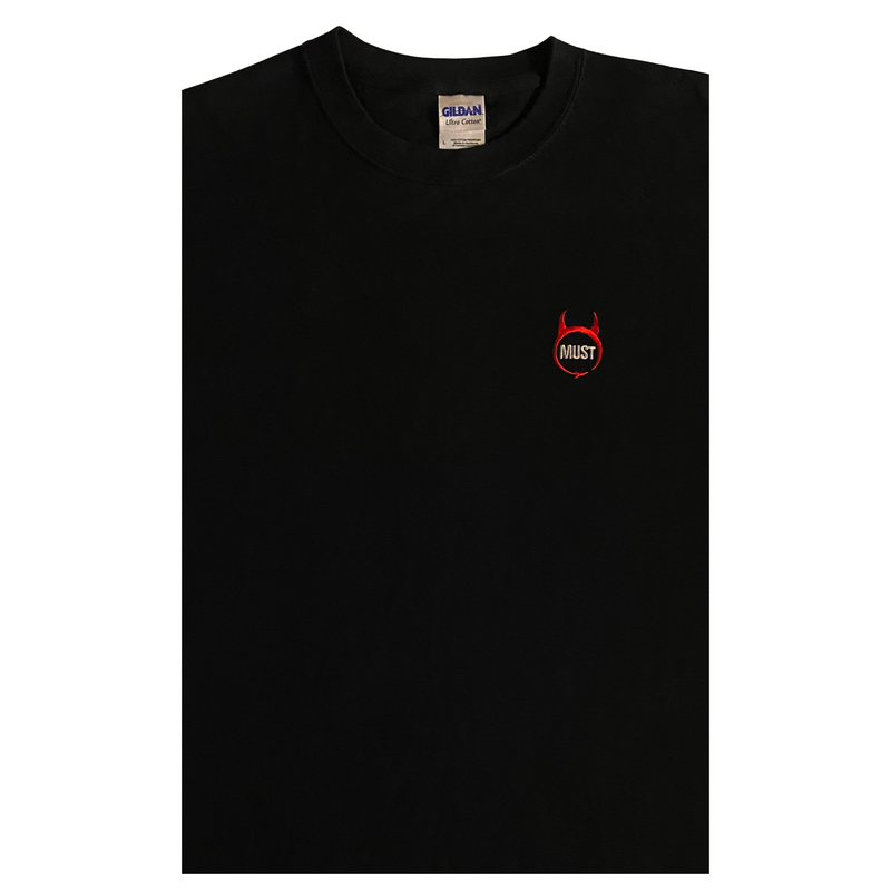 MUST Short Sleeve Embroidered T-Shirt (Black with Red & White Logo)