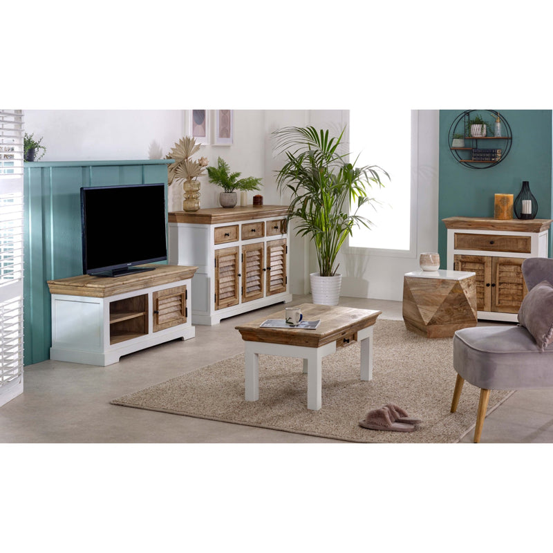 Bianco Solid Mango Wood Small Tv Cabinet White