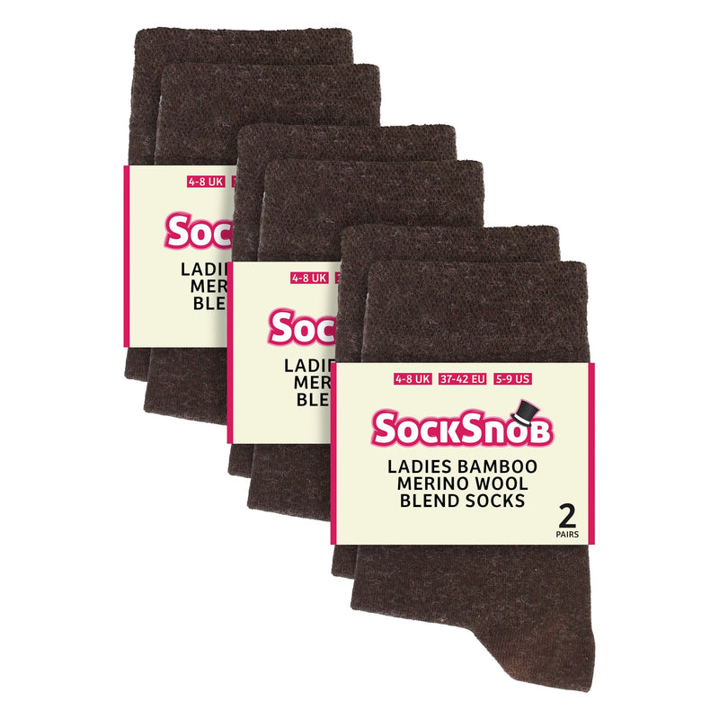 Ladies 6 Pack Bamboo & Merino Wool Blend Socks