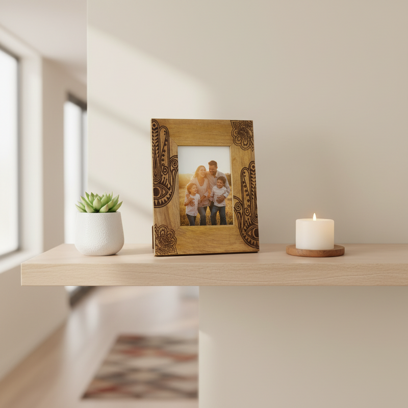 Large Black Hamsa Mango Wood Photo Frame 13x18cm